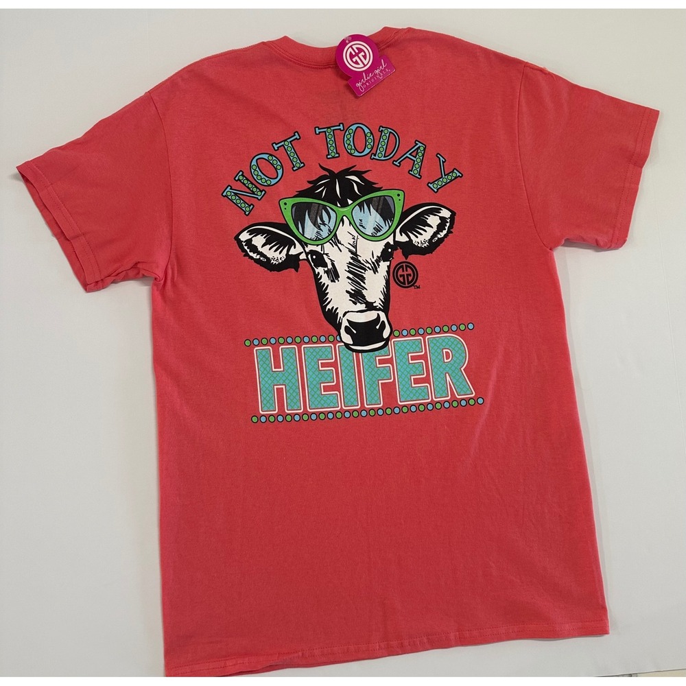 Girlie Girl Originals Not Today Heifer Cow T-Shirt Coral Pink Medium NEW